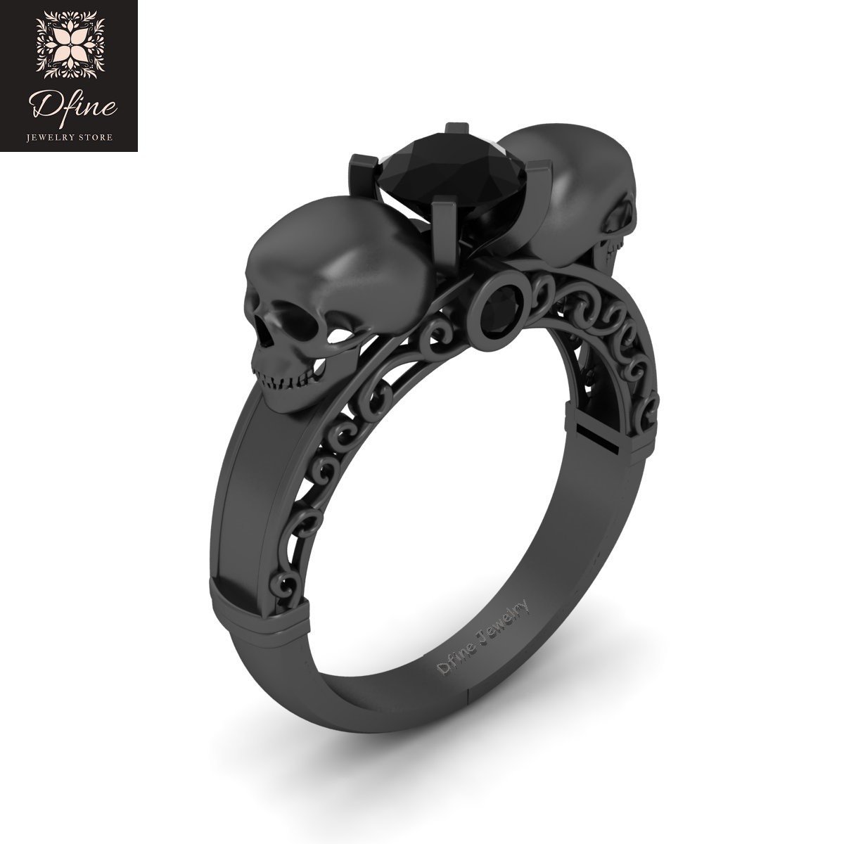 Gothic Engagement Ring Horror Fantasy Spooky Skull Wedding Ring Womens