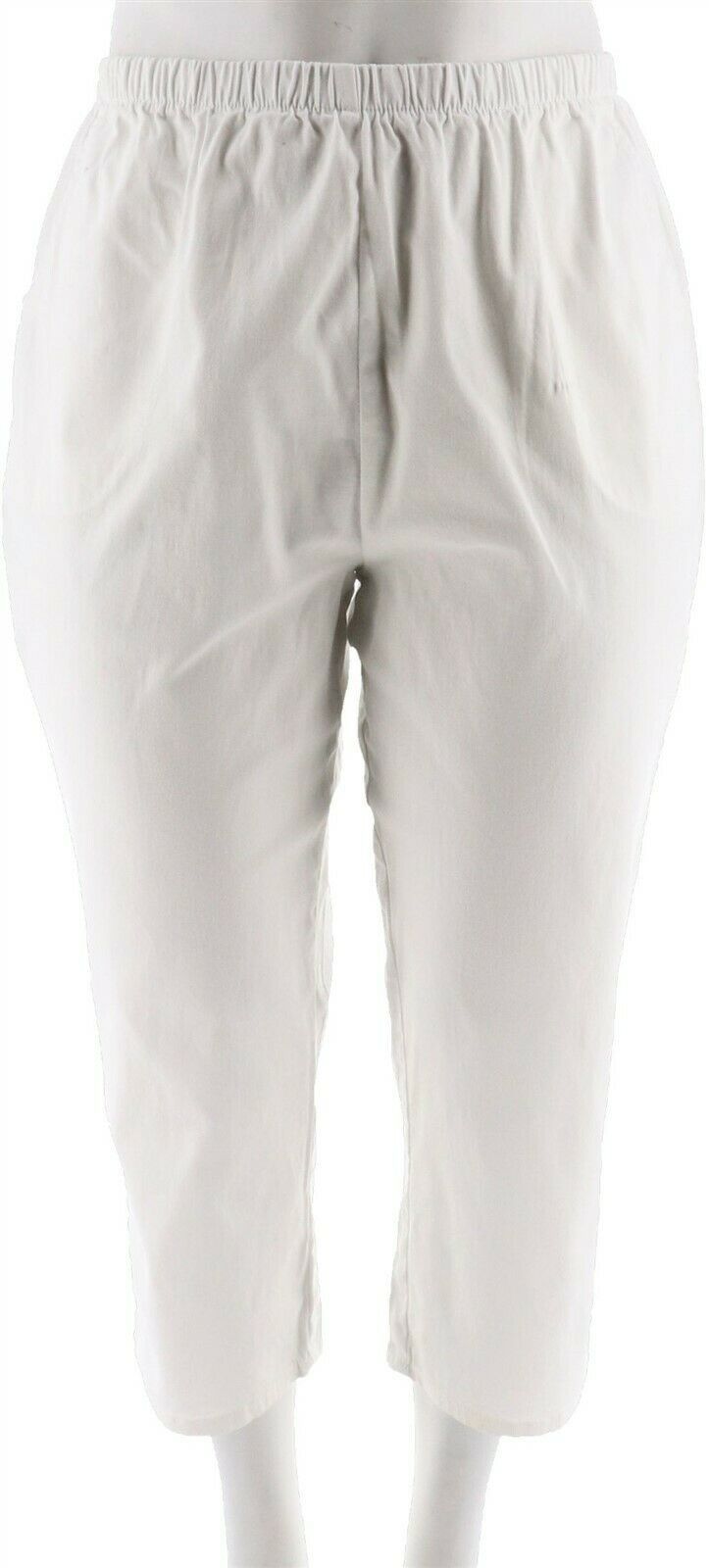 Denim & Co Stretch Comfy Cropped Pants 2-Side Pockets Solid White S NEW A14925