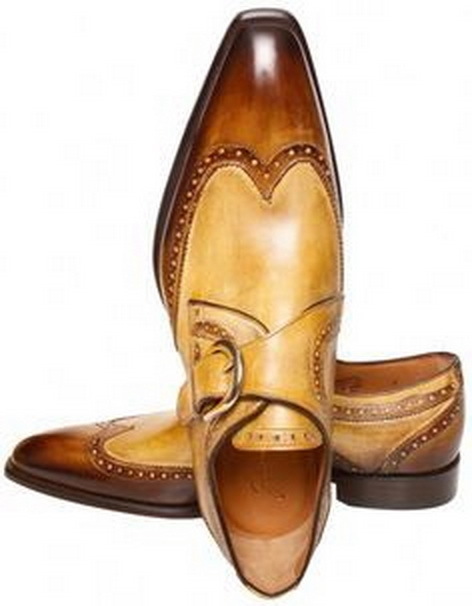 NEW Handmade Men's New 2 Tone wing tip shoes, Men's Tan Brown Monk Strap Dress s