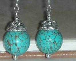 Sterling Silver Genuine 40ctw  Round Turquoise Earrings - $19.99