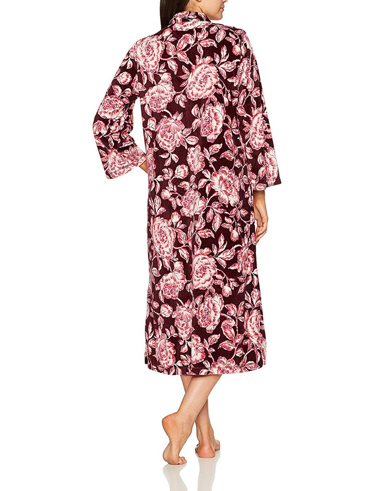 Miss Elaine Womens Printed Brushed Velour ZipFront Robe Sleepwear