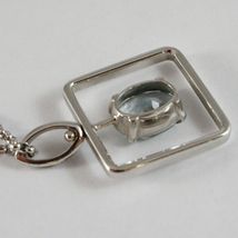 18K WHITE GOLD NECKLACE, OVAL CUT AQUAMARINE 1.80 ct PENDANT WITH SQUARE FRAME image 5