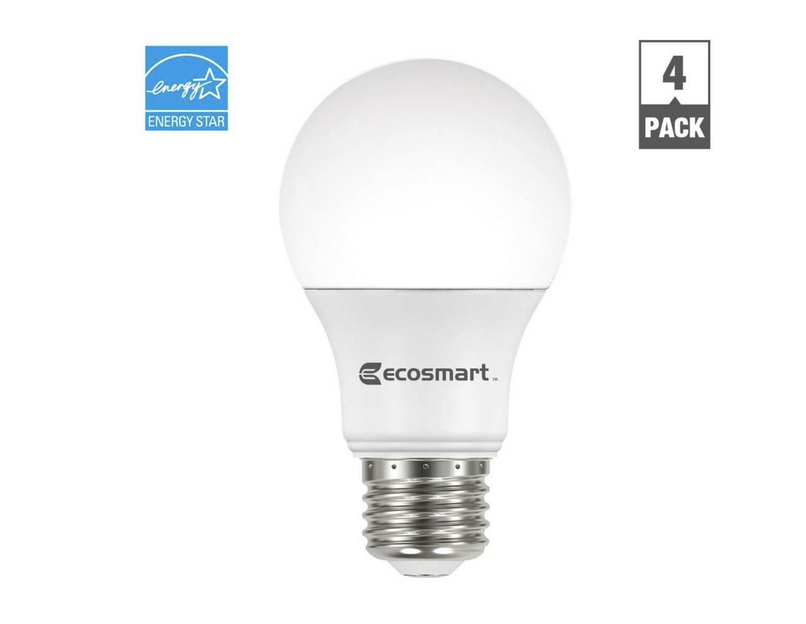 EcoSmart 60Watt Equivalent A19 Dimmable LED Light Bulb Bright White (4