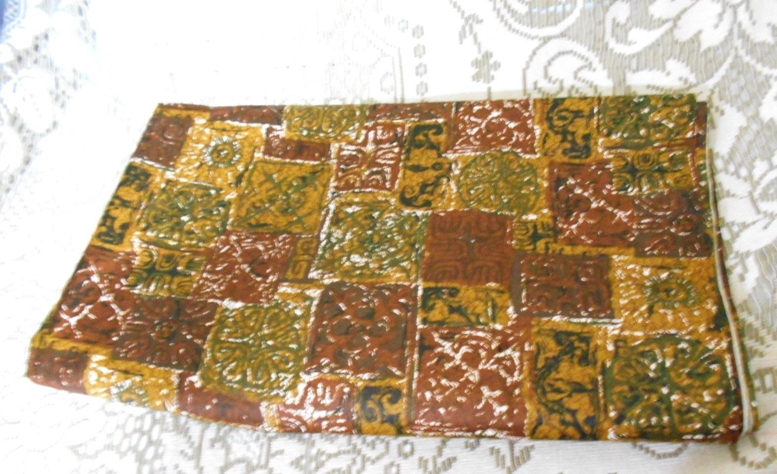 Primary image for Brown Gold Green White Batik Tribal Print Cotton Sateen Fabric Remnant  68Lx36W