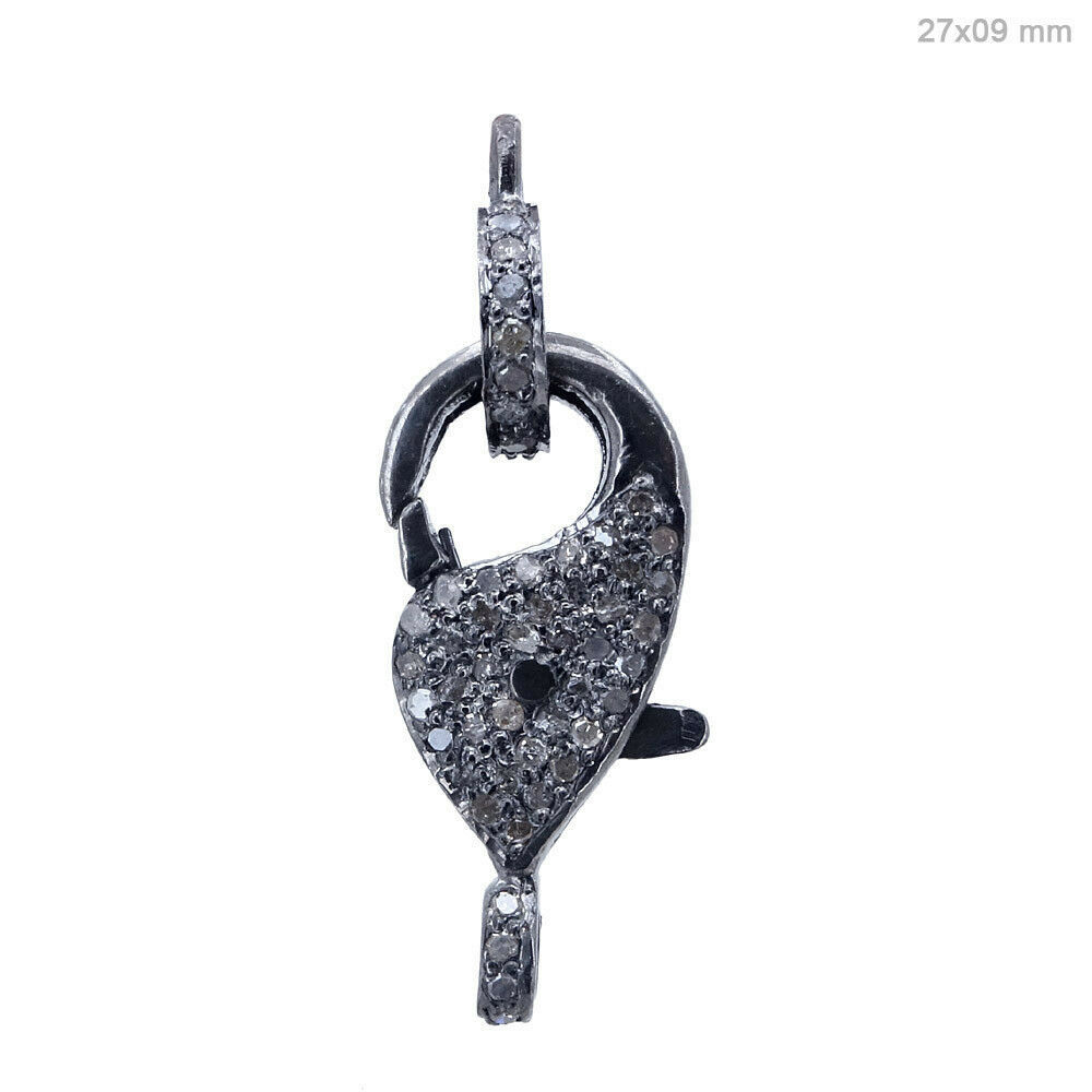 0.49 Ct Diamond Pave Lobster Clasp Pendant 925 Sterling Silver Vintage Jewelry