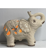 Elephant Lamp Nightlight Jali Sculpture trunk up Ceramic Crazing Finish - $23.71