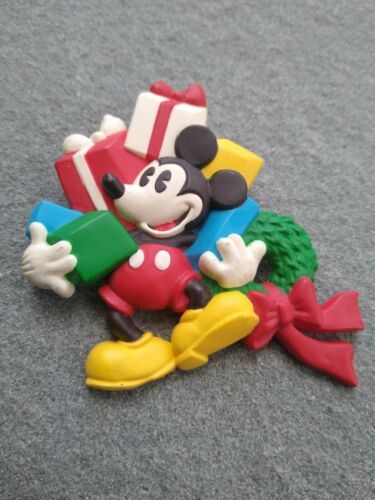 Primary image for Vintage COLOR Hallmark Disney Mickey Mouse Presents Christmas Plastic Resin Pin