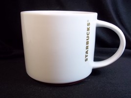Starbucks coffee mug white red base bad gold name by handle 2012 16 oz - $12.84