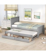 Merax Wood Bed With Trundle And 2 Drawers Twin Daybed Frame For Kids Teens - $376.92