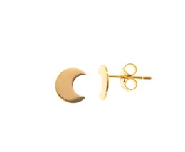 18K YELLOW GOLD EARRINGS SMALL FLAT MOON, SHINY, SMOOTH, 5mm, MADE IN ITALY image 1