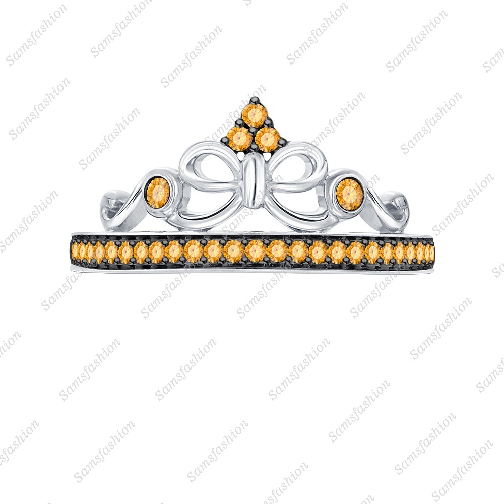 14k White Gp 925 Sterling Silver Citine Disney Princess Crown Ring