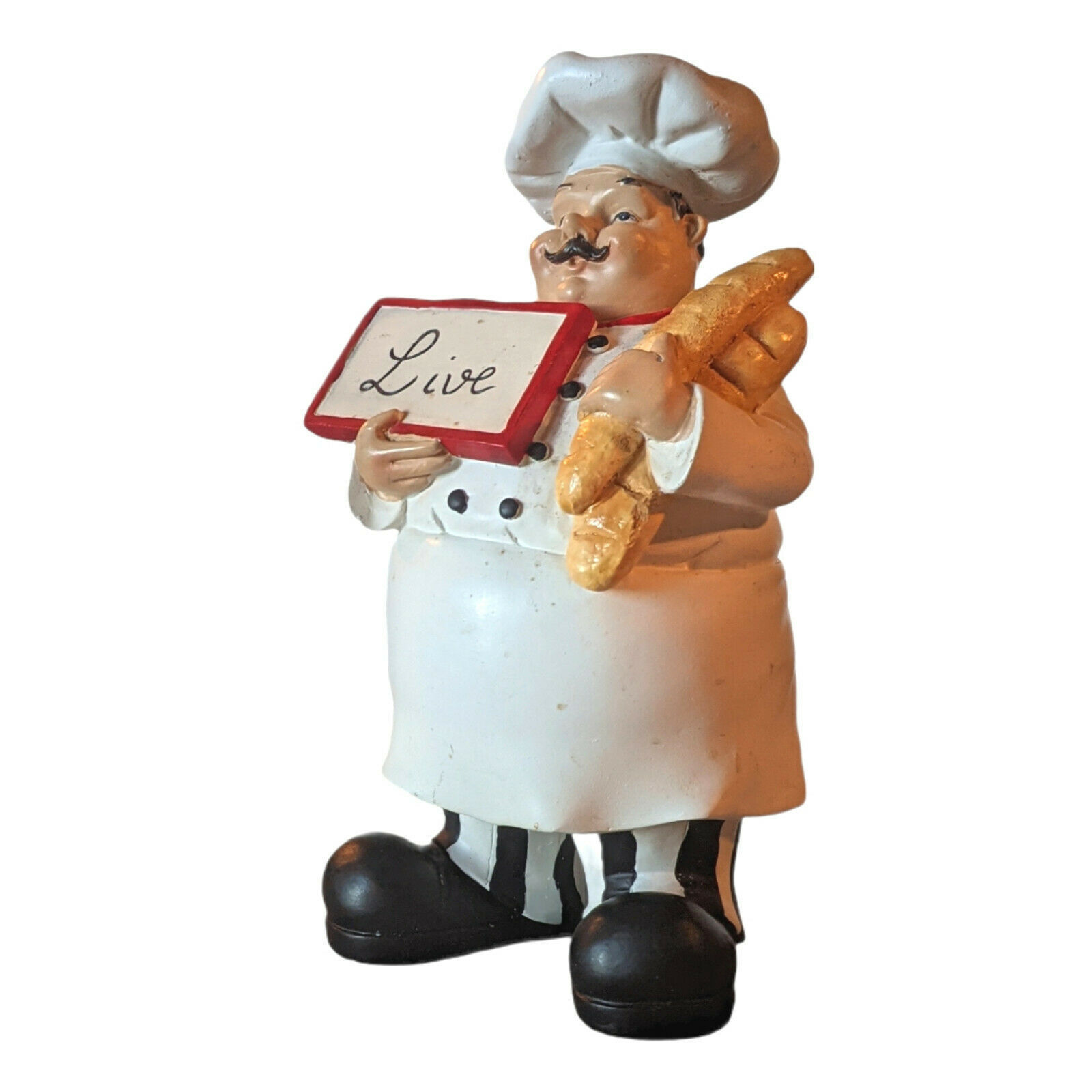 Primary image for Vintage Country Happy French Chef Resin Figurine Home Cafe Sign Live Bread Loaf