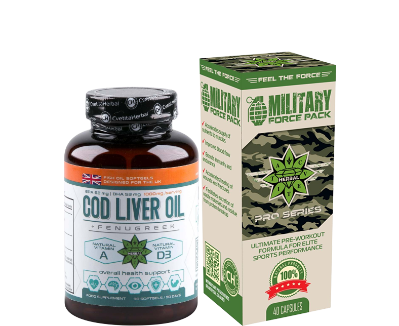 COD LIVER OIL 90 EPA DHA + Military Force 40 Muscle Gain Recovery Pump
