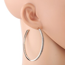 Rose Gold Tone Hoop Earrings With Sparkling Swarovski Style Crystals - $26.99