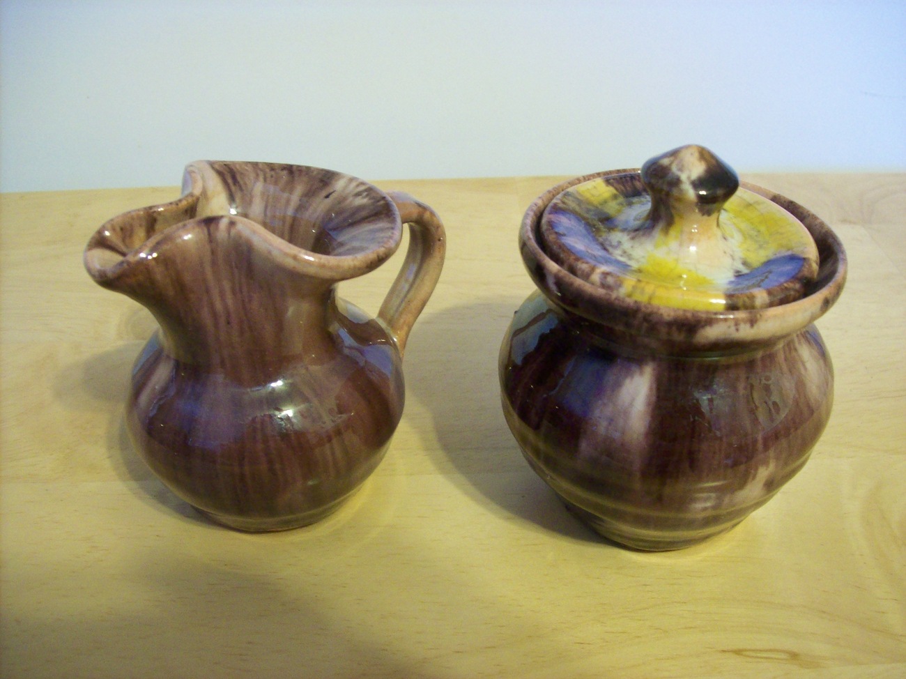 Williamsburg Hand Made Pottery Multi Color Small Pitcher and Sugar Bowl ...