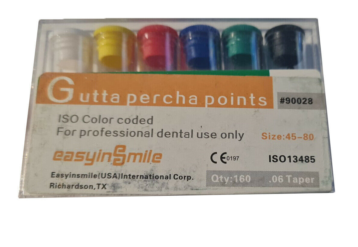 Gutta Percha Points ISO13485 Color Coded .06 Taper 45 to 80 pts USA