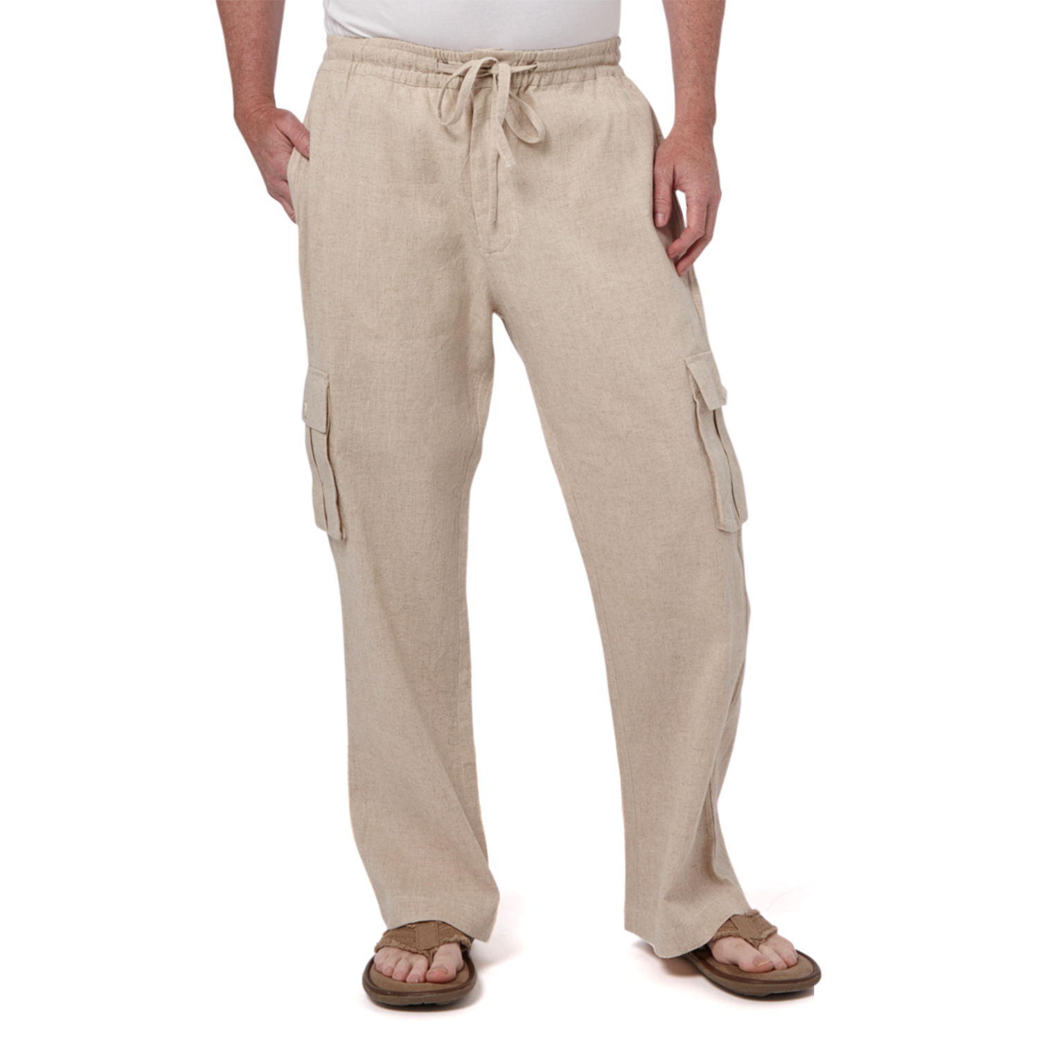 Men Drawstring Linen Cargo pants spring fall pants heavy linen - Pants