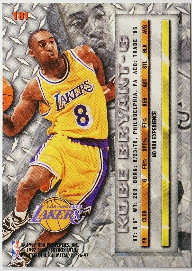 1996-97 KOBE BRYANT FLEER METAL #181 RARE ROOKIE CARD RC MINT CONDITION (DR) - Basketball Cards