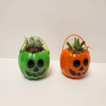 Mini Halloween Succulent Planters, set of 2, Pumpkin Jack O'Lantern Pots image 1