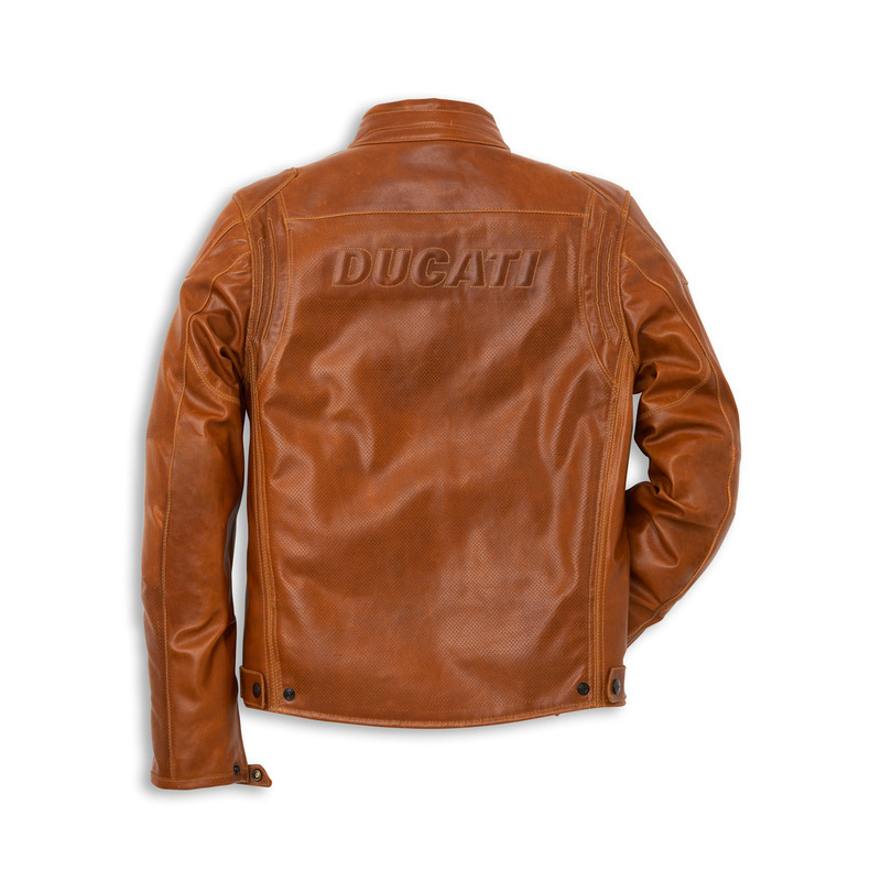 DUCATI TAN BROWN WITH BOLD LOGO ON BACK RACING LEATHER JACKET WITH PROTECTIONS