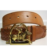 Polo Ralph Lauren RL-90 Braided Leather Belt LARGE Polo Player Buckle 34 VINTAGE - $694.83