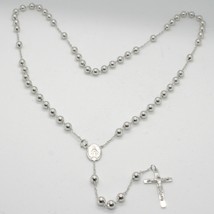 18K WHITE GOLD BIG ROSARY NECKLACE MIRACULOUS MARY MEDAL & JESUS CROSS, 23 INCH. image 2
