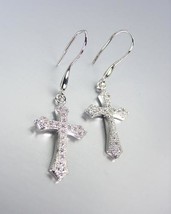 CLASSIC 18kt White Gold Plated Micro Pave CZ Crystals Cross Petite Earrings - $21.99