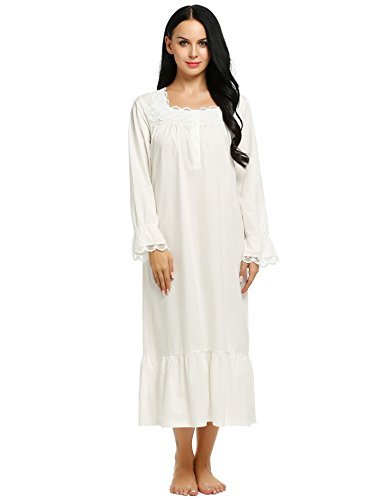 Ekouaer Sleep Dress Womens 100 Cotton Sleepwear Victorian Nightshirts ...