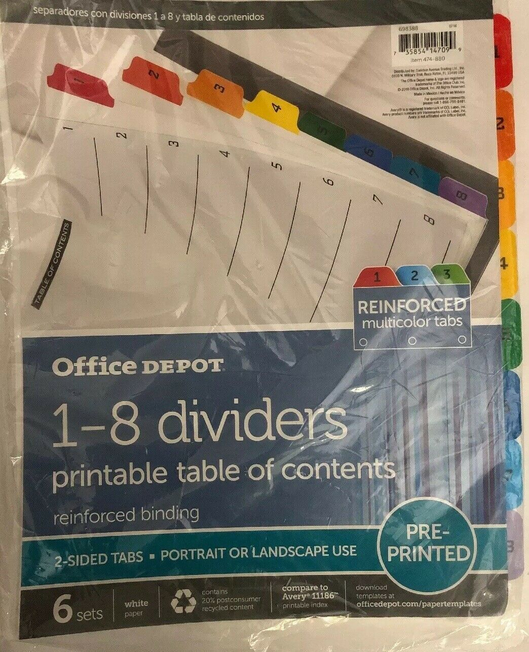 Office Depot Table Of Contents Index W/Preprinted Tabs, Numbered 18, 6