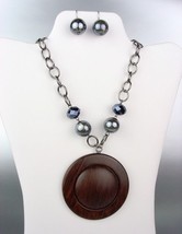 NATURAL Brown Wood Patina Medallion Marble Beads Hematite Crystals Neckl... - $23.99