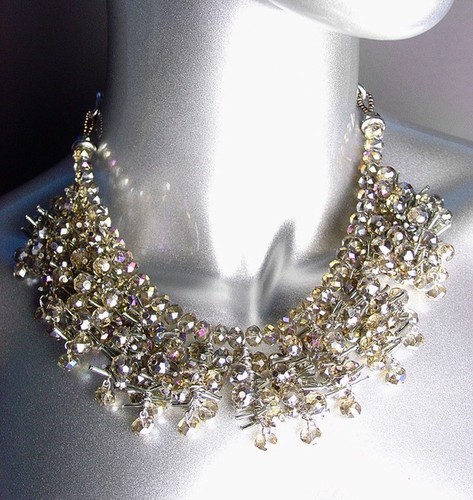 SHIMMERY DESIGNER STYLE Smoky Quartz Crystals Clusters Drape Necklace - $39.99