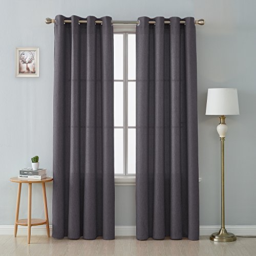 Deconovo Greyish Purple Faux Linen Room Darkening Curtains for Bedroom ...