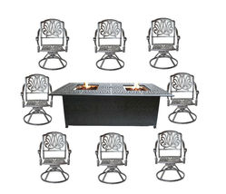Fire pit dining table Cast Aluminum Propane Double Burner 9 Piece Outdoor Set image 5