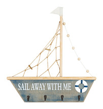 Melrose Decorative Sail Boat With Hooks Wall Decor, Wood - 23&quot;L X 24.5&quot;H - $42.24