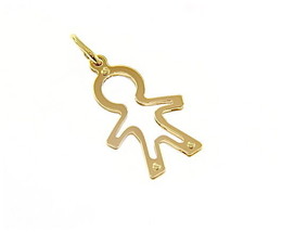 18K YELLOW GOLD LUSTER PENDANT WITH BOY CHILD PERFORATED MADE IN ITALY 1.02 INCH image 1