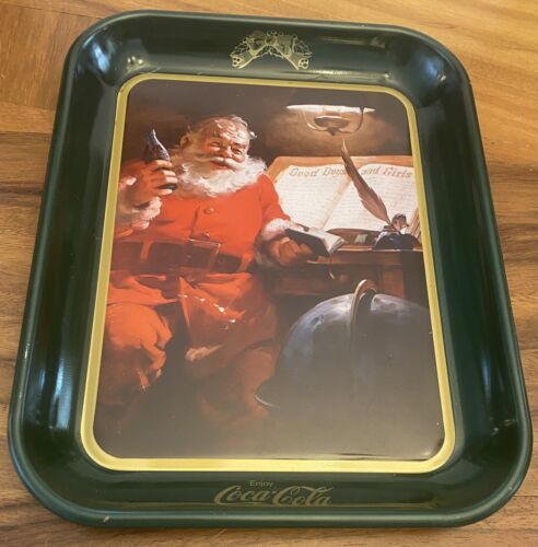 Vintage 1983 Santa Claus Good Boys & Girls List Coca-Cola Tin Tray 13"L x 10.5"W - $10.88