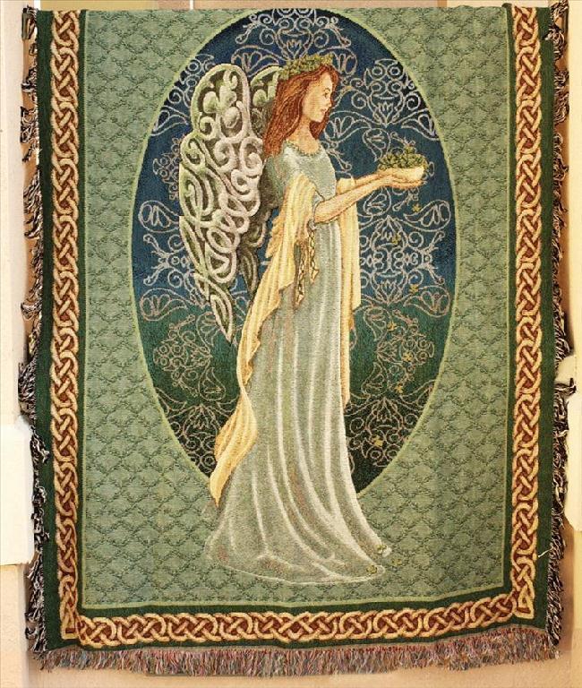 60x50 Irish ANGEL Green Tapestry Afghan Throw Blanket Afghans & Throw