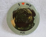 Pinback Button I Love My Pug 1980s Vintage Red Heart