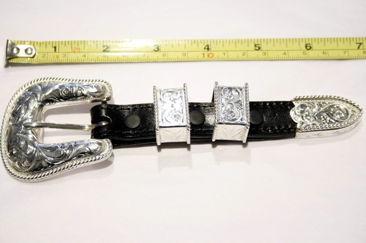 3/4&quot; Western Buckle Set Sterling Silver Engraved for Ranger Belt Nice - Belt Buckles