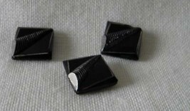 3 Black Glass Vintage Buttons ~ 3/4&quot; Square w/Silver Cone in Center - $1.50