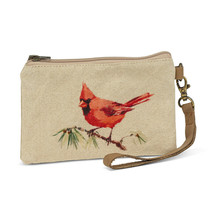 Cardinal Zip Pouch with Leather Carrying Strap Flax Color w Zipper Closure Lined