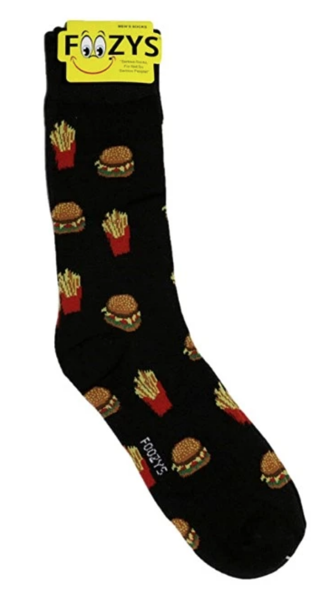 Burgers & Fries Hamburger Fast Food Snack Black Socks Foozys Women's 2 Pairs