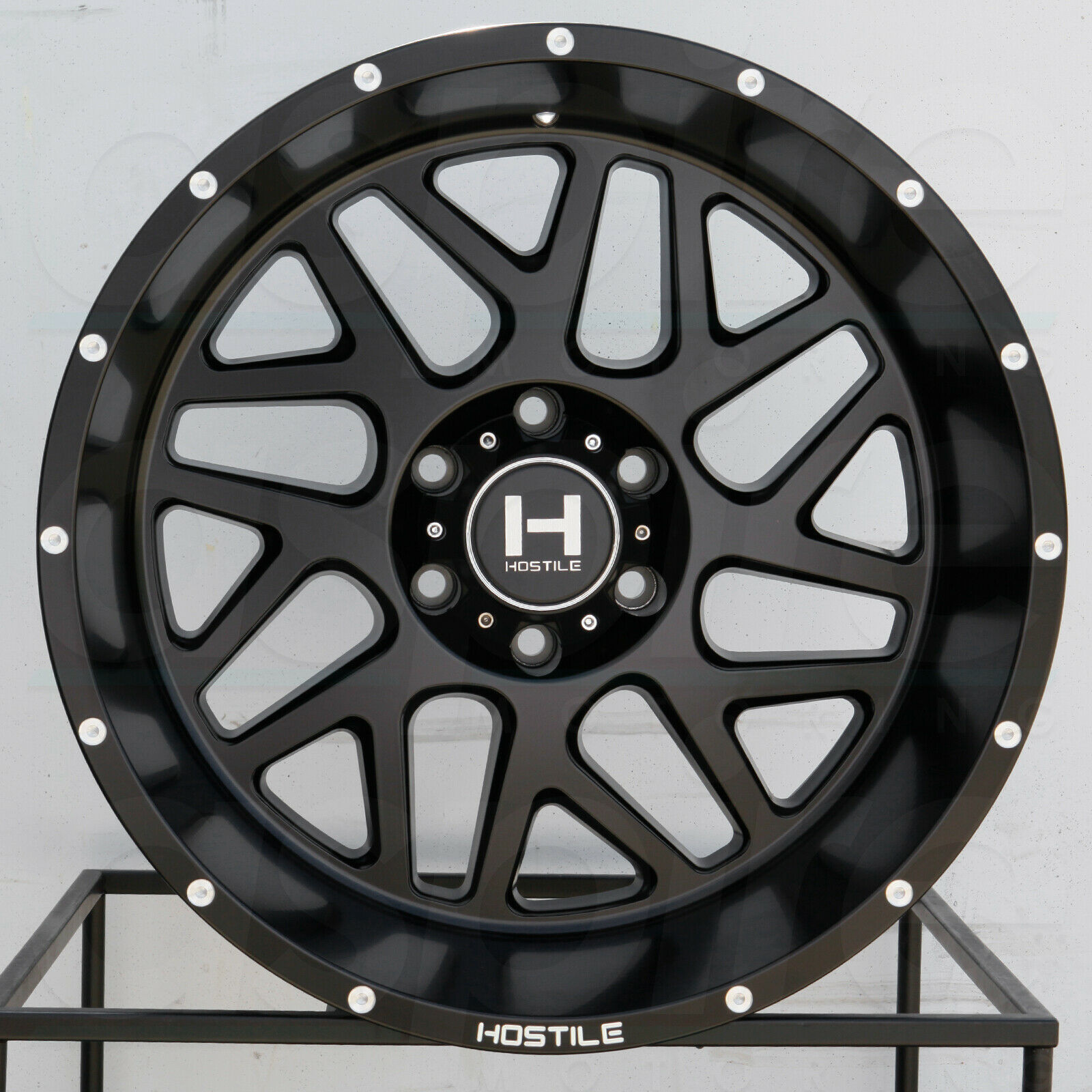 One 24x14 Hostile H108 Sprocket 8x6.5/8x165.1 76 Full Black Wheel Rim