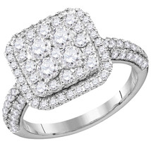 14k White Gold Round Diamond Cluster Bridal Wedding Engagement Ring 1-5/8 Ctw - $2,399.00