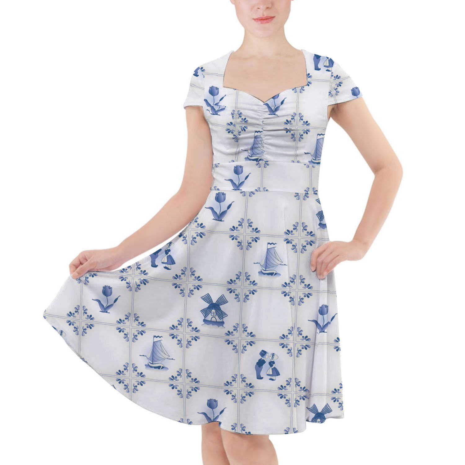 Delft Blue Holland Pottery Sweetheart Midi Dress Dresses