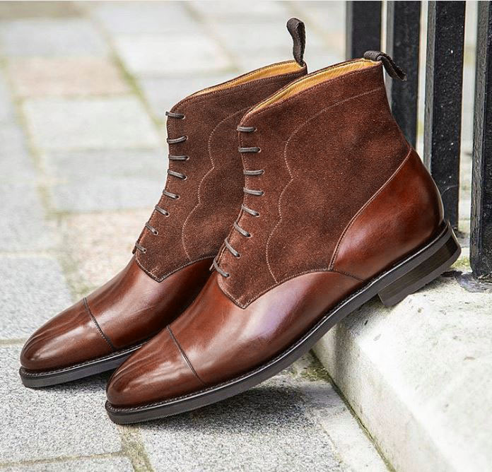 Oxford Ankle High Brown Cap Toe Lace Up Leather Suede Boot - Boots