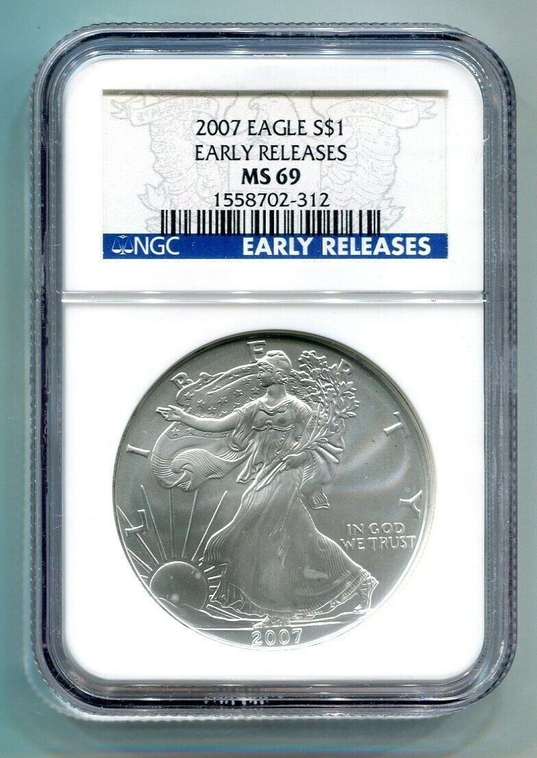 Primary image for 2007 SILVER EAGLE NGC MS69 EARLY RELEASES BLUE LABEL NICE COIN FROM BOBS COINS