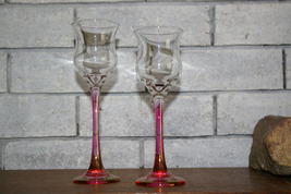 Clear Cup Pink Stemmed Votive Candleholder Pair with 2 Partylite Votives - $13.00