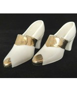Vintage Porcelain 2 High Heel Shoes Pumps White with Gold Toe and Band O... - $13.36