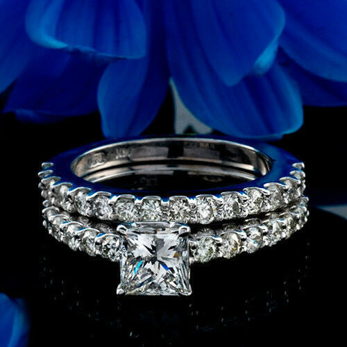 2.75Ct Princess Cut White Diamond 925 Sterling Silver Engagement Bridal Ring Set